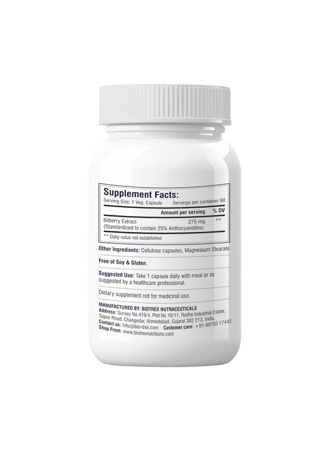 Biotrex Nutraceuticals Bilberry Extract 275mg (Anthocyanidins) Healthy Vision, Antioxidant & Eye Health Supplement, 90 Veg Capsules - Image 2