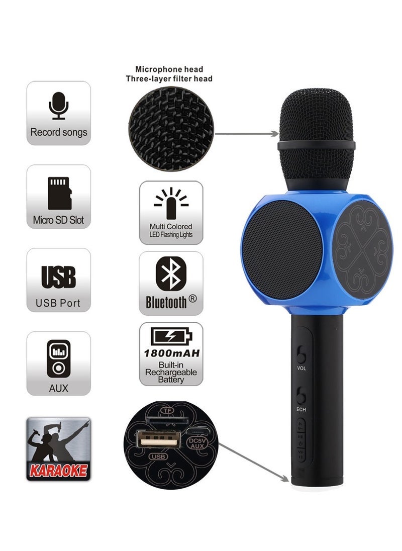 ELTRAZONE Portable Handheld Bluetooth Karaoke Microphone with LED Lights – Wireless Speaker  Mic Combo for Home Parties, KTV, Singing, and Karaoke Nights – Rechargeable Battery Lasting Up to 4 Hours – Fun for Adults  Kids – Multi-Color - Image 1