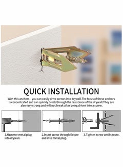 Y&D 30mm Knock-in Gypsum Board Expansion Screw, Ceiling Fixed Butterfly Plug Self-tapping Drywall Hollow Wall Anchors with Self Drilling Screws, 20 pcs  - Image 2
