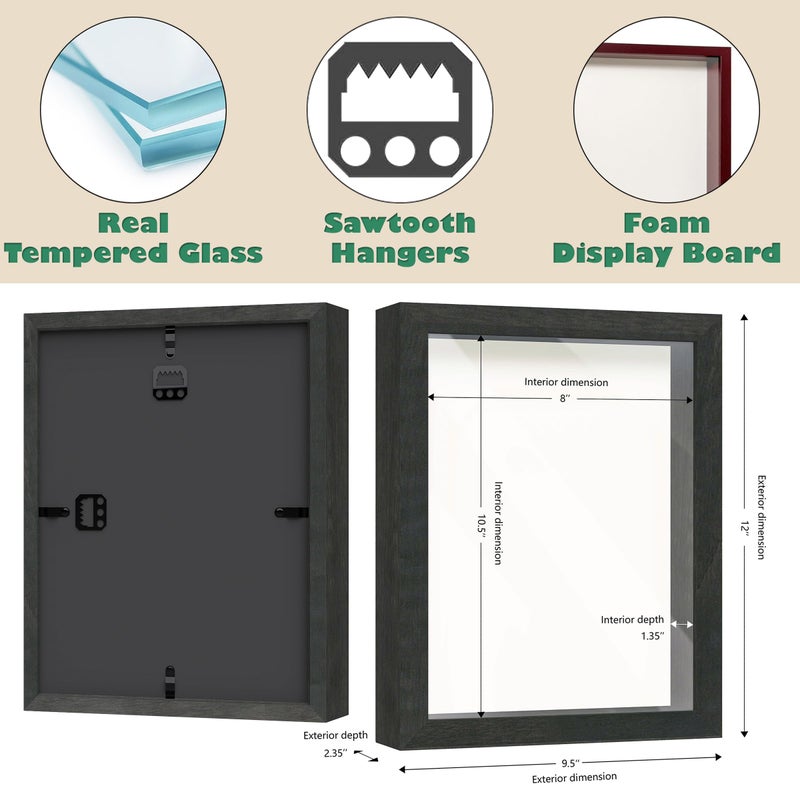 FrameWorks 8.5x11 Driftwood Wooden Shadow Box Frame - Soft Felt Back  Tempered Glass  and Included Elegant White Ball Push Pins - Image 3