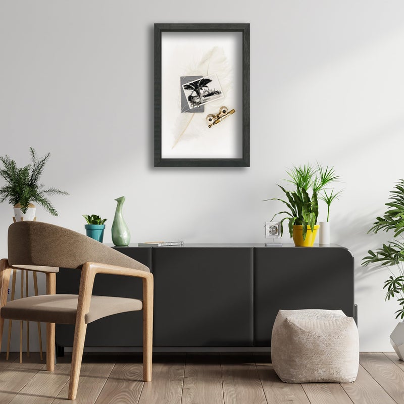 FrameWorks 8.5x11 Driftwood Wooden Shadow Box Frame - Soft Felt Back  Tempered Glass  and Included Elegant White Ball Push Pins - Image 5