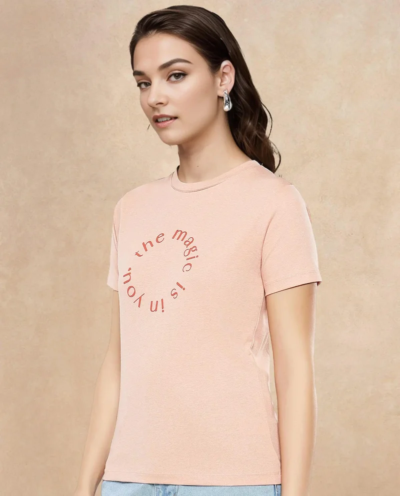 Rareism Women's Round Neck T Shirt With Graphic Print