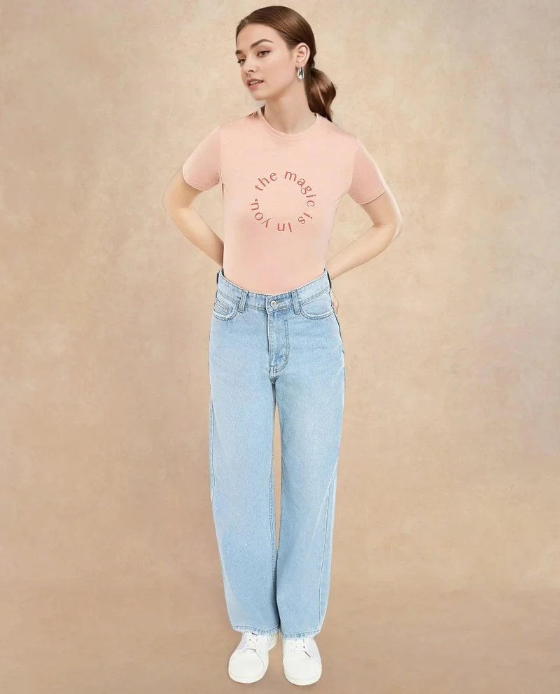 Rareism Women's Round Neck T Shirt With Graphic Print