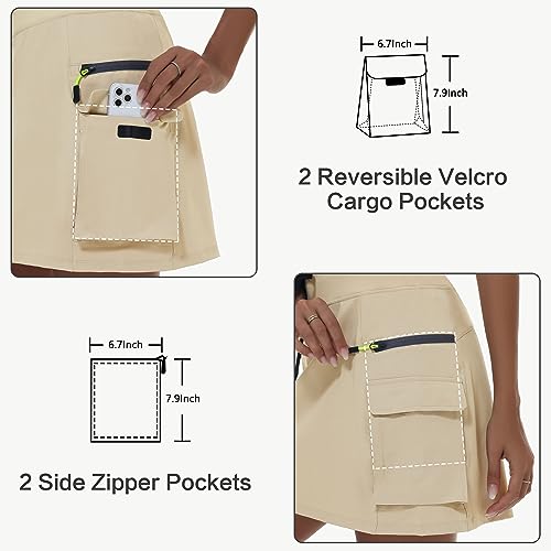 MIVEI Women's Hiking Cargo Skort Skirt High Waisted Golf Dressy Casual with Zipper Pockets Workout Sport Quick Dry Skirts Khaki - Image 3