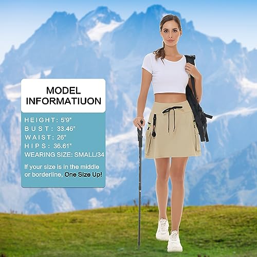 MIVEI Women's Hiking Cargo Skort Skirt High Waisted Golf Dressy Casual with Zipper Pockets Workout Sport Quick Dry Skirts Khaki - Image 5
