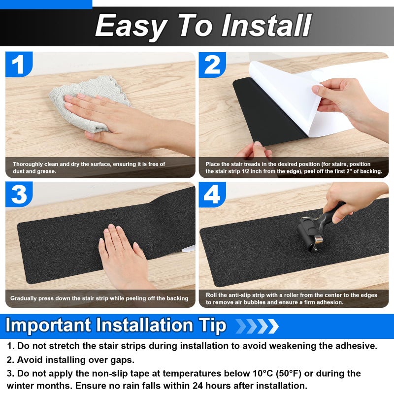 SMILOOL Outdoor Stair Treads Non-Slip Step Strips for Wooden Steps 5 Pack 6â€ x 24â€ Anti Slip Grip Tape Precut for Outside Stairs, Non Skid Stair Tread Mats Weather Resistant for Outdoors, Black - Image 4