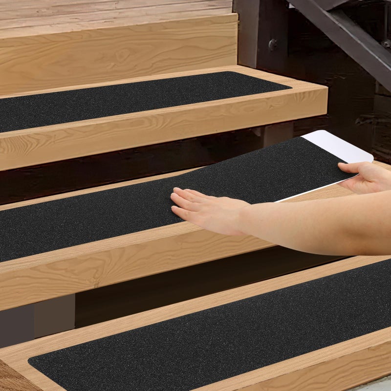 SMILOOL Outdoor Stair Treads Non-Slip Step Strips for Wooden Steps 5 Pack 6â€ x 24â€ Anti Slip Grip Tape Precut for Outside Stairs, Non Skid Stair Tread Mats Weather Resistant for Outdoors, Black - Image 1