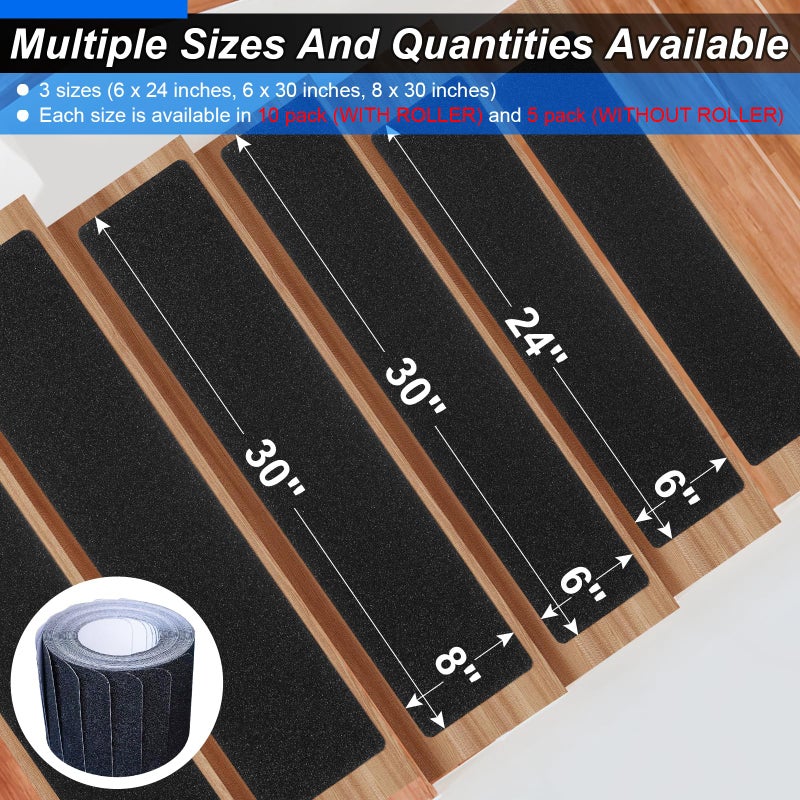 SMILOOL Outdoor Stair Treads Non-Slip Step Strips for Wooden Steps 5 Pack 6â€ x 24â€ Anti Slip Grip Tape Precut for Outside Stairs, Non Skid Stair Tread Mats Weather Resistant for Outdoors, Black - Image 3
