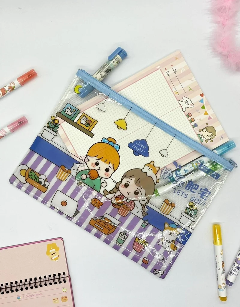 كاغيت جيمي دوكان Paper Ship Shop Cute Transparent and Zippered Blue A4 File Folder/Collector/Pencil Case/Zipper Bag
