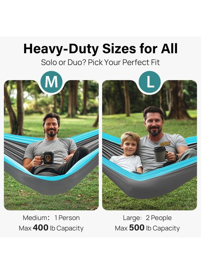 Kootek Camping Hammock Portable Indoor Outdoor Tree Hammock with 2 Hanging Straps, Lightweight Nylon Parachute Hammocks for Backpacking, Travel, Beach, Backyard, Hiking (Sky Blue/Grey, L) - Image 2