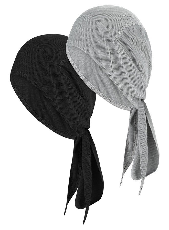 Prasacco 2 Pcs Doo Rags Bandanas Skull Caps Head Wrap Sweat Rags Durags for Men Women Gym Beanie for Cycling Motorcycle (Solid Color) - Image 1