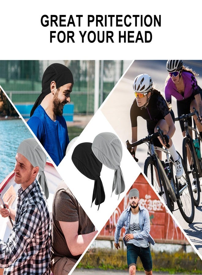 Prasacco 2 Pcs Doo Rags Bandanas Skull Caps Head Wrap Sweat Rags Durags for Men Women Gym Beanie for Cycling Motorcycle (Solid Color) - Image 5