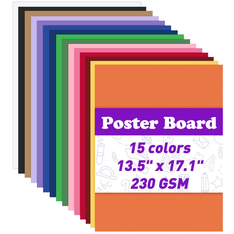 MAXECHO 15 Pcs 13.5" x 17.1" Poster Board Paper Assorted Colored Posterboard 230 GSM Thick Blank Smart Vision Boards for School Drawing Art Craft DIY Party Decorations Science Fair Board Supplies - Image 1