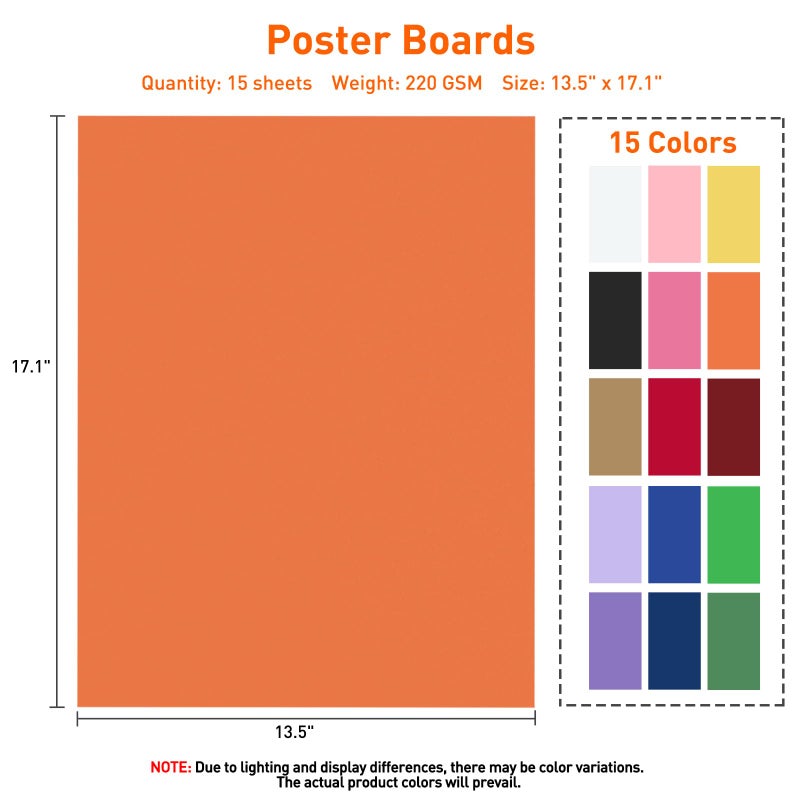 MAXECHO 15 Pcs 13.5" x 17.1" Poster Board Paper Assorted Colored Posterboard 230 GSM Thick Blank Smart Vision Boards for School Drawing Art Craft DIY Party Decorations Science Fair Board Supplies - Image 2