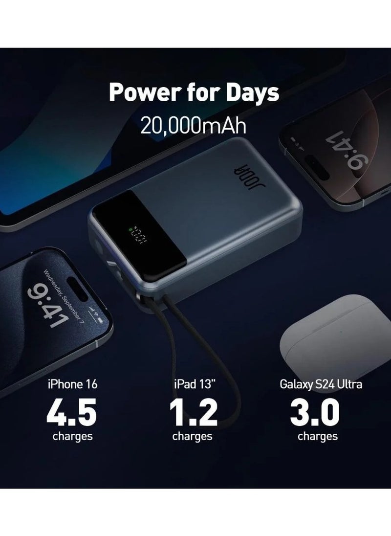 JODA - JODA Power Bank - 20000mAh Battery with 65W Fast Charging, Type-C Port & Built-in Cable, Ideal for Travel and Everyday Use. - Image 1