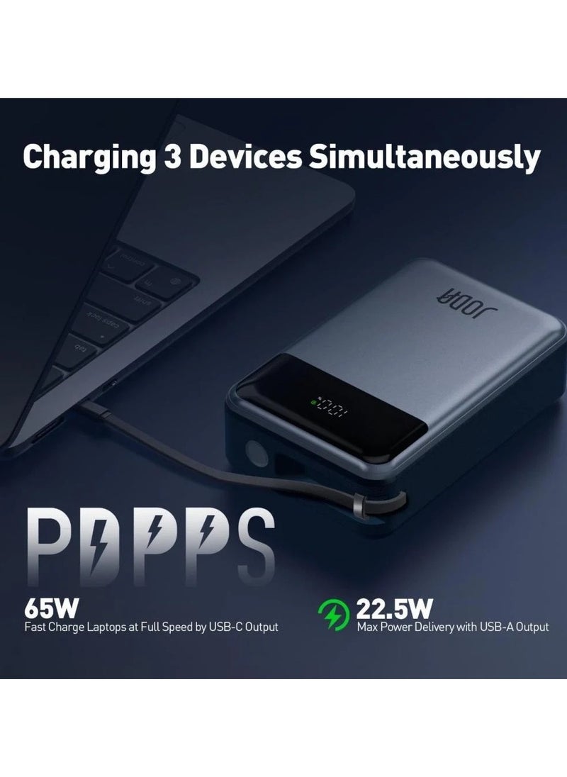 JODA - JODA Power Bank - 20000mAh Battery with 65W Fast Charging, Type-C Port & Built-in Cable, Ideal for Travel and Everyday Use. - Image 1