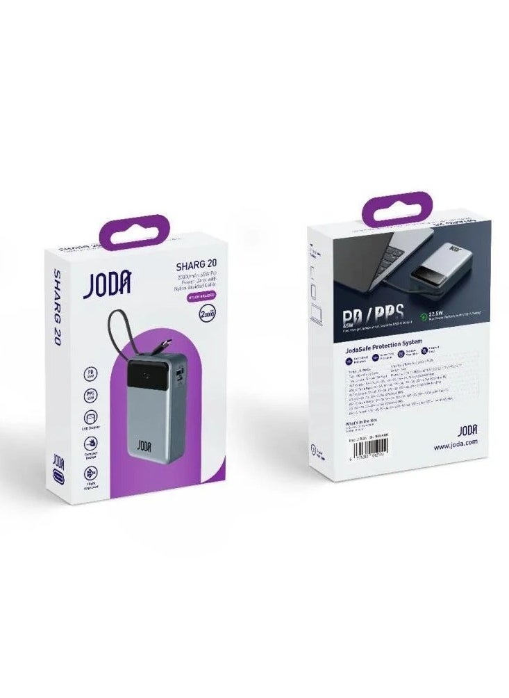 JODA - JODA Power Bank - 20000mAh Battery with 65W Fast Charging, Type-C Port & Built-in Cable, Ideal for Travel and Everyday Use. - Image 1