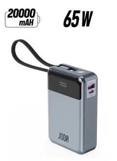 JODA Power Bank - 20000mAh Battery with 65W Fast Charging, Type-C Port & Built-in Cable, Ideal for Travel and Everyday Use.