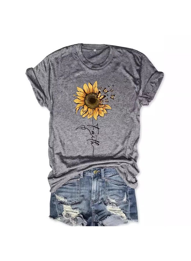 French T-shirt European And American Short-sleeved T-shirt Top Women's Summer Printed Round Neck Loose Short-sleeved T-shirt Top