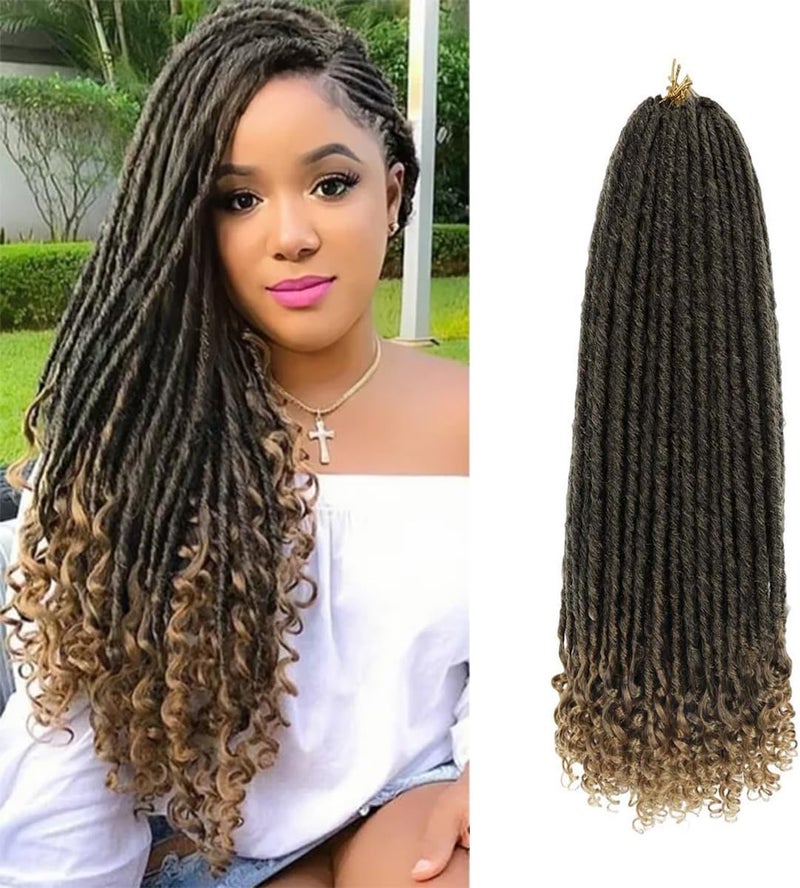 MODERN QUEEN 6 Packs Goddess Locs Crochet Hair, 24 Inch Straight Faux Locs Crochet Braids, Pre-Looped Curly Soft Synthetic Ombre Braiding Hair Extensions for Black Women(24 Inch, 6 Packs, 1B/27#) - Image 1