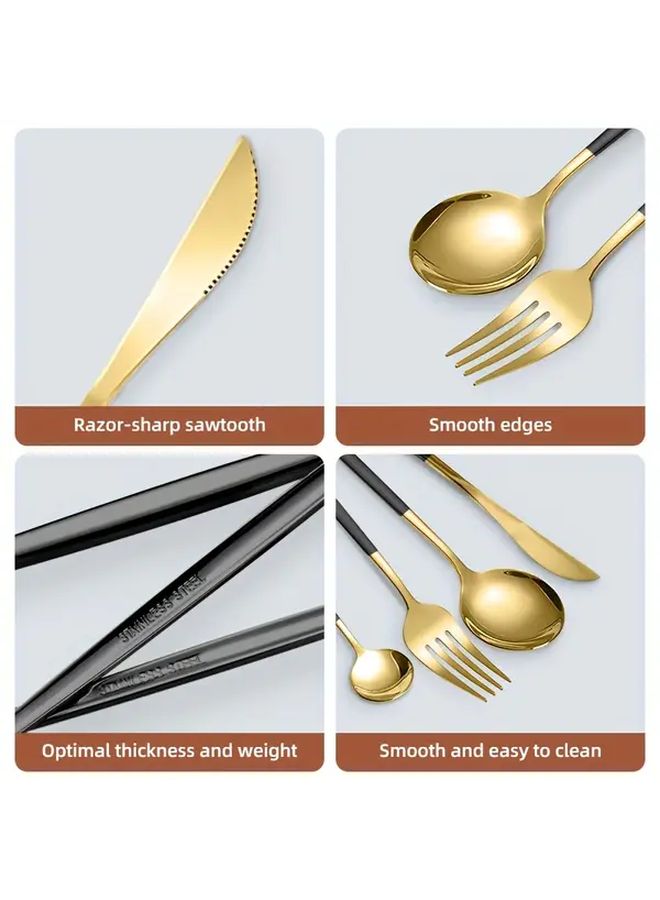 Golden 24pcs Stainless Steel Tableware Set Dishwasher Safe Holiday Gift - Image 2