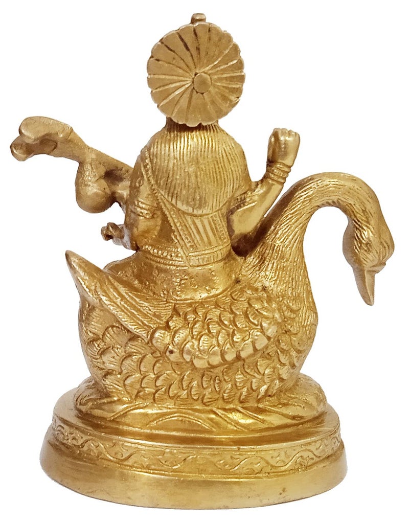 Purpledip Brass Statue Saraswati (Saraswathi): Hindu Goddess of Knowledge, Saraswati Idol Music & Art; Decor Gift (11006) - Image 5