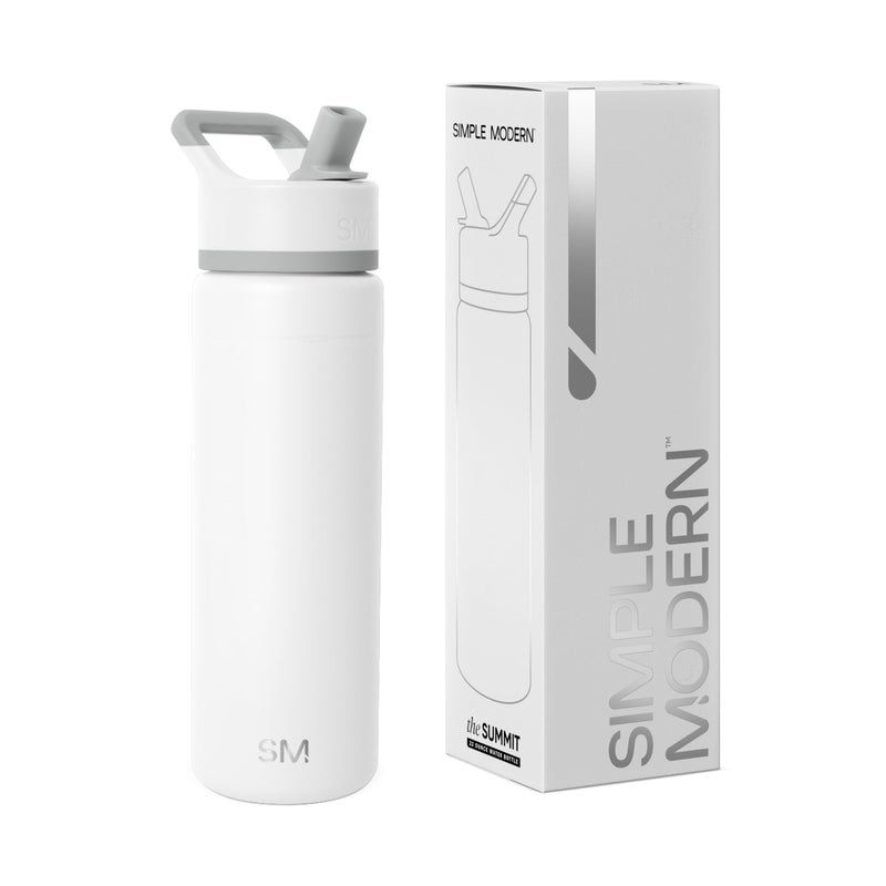 Simple Modern Water Bottle with Straw Lid Vacuum Insulated Stainless Steel  Reusable Leak Proof BPAFree Flask for Gym Travel Sports  Summit Collection  22oz Winter White Mix