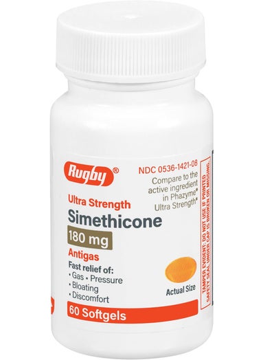 RUGBY LABORATORIES Rugby Ultra Strength Simethicone Gas Relief 180 mg - Maximum Gas Relief for Adults - Anti Flatulence, Bloating Aid, and Gas Fullness Reliever Pills - 60 Softgels (4 Pack) 