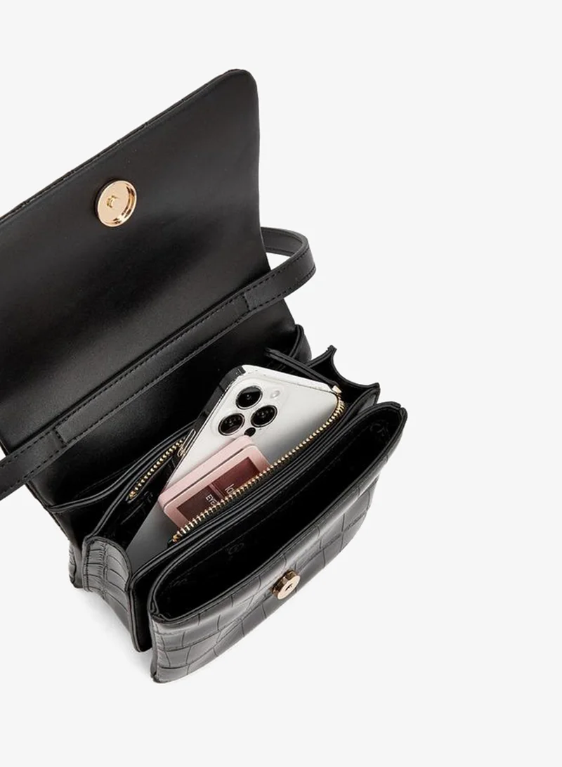 Celeste BLACK Textured Crossbody Bag With Magnetic Clasp Closure for Women | Best Price UAE