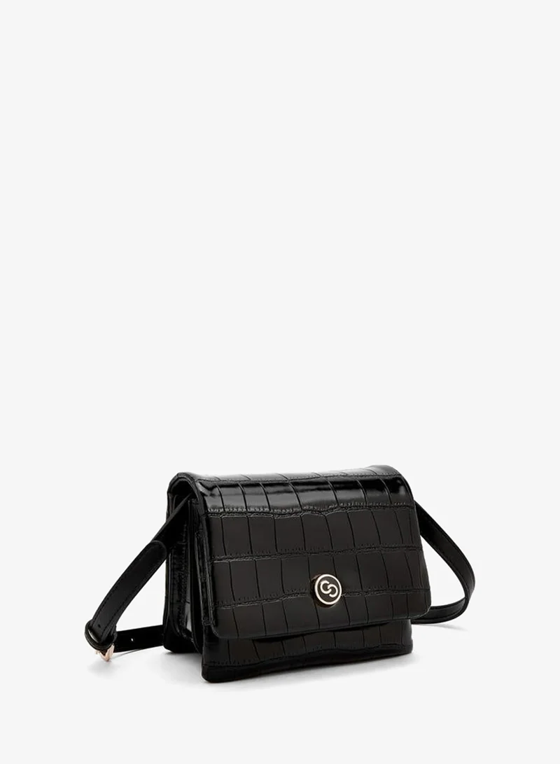 Celeste BLACK Textured Crossbody Bag With Magnetic Clasp Closure for Women | Best Price UAE