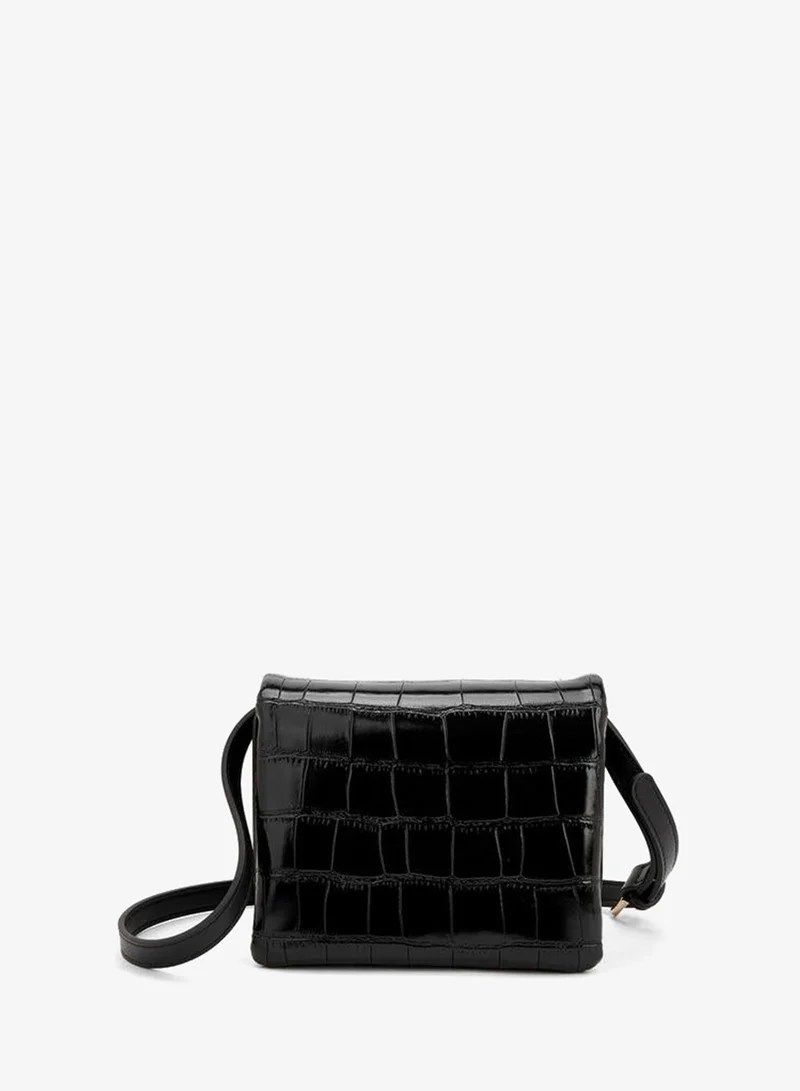 Celeste BLACK Textured Crossbody Bag With Magnetic Clasp Closure for Women | Best Price UAE