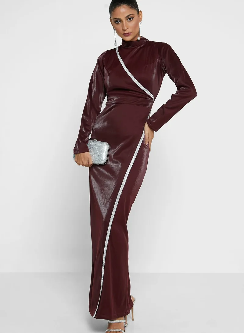 Golden Apple Piping Detail Wrap Dress