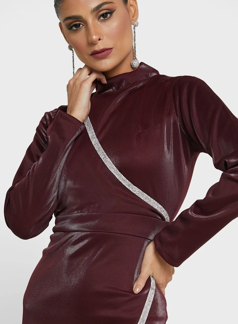 Golden Apple Piping Detail Wrap Dress