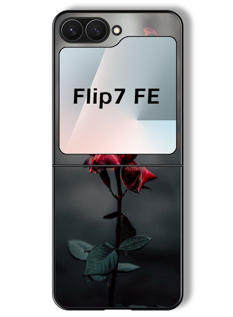 Theodor Case Compatible with Samsung Galaxy Z Flip 7 FE 6.7 Inch Protection Shockproof Bumper Cover Burning Red Rose - Image 1