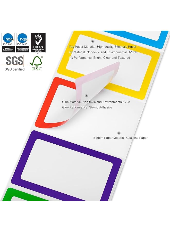 إيروريكس 300 قطعة من ملصقات الأسماء العادية مع ملصقات لاصقة بخط مثقب، علامات فئة فارغة ملونة للمكتب والمدرسة ورياض الأطفال والملابس والمعلمين والحفلات والمستودعات والبريد 3.46 بوصة × 2.28 بوصة - Image 3