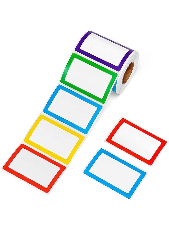 إيروريكس 300 قطعة من ملصقات الأسماء العادية مع ملصقات لاصقة بخط مثقب، علامات فئة فارغة ملونة للمكتب والمدرسة ورياض الأطفال والملابس والمعلمين والحفلات والمستودعات والبريد 3.46 بوصة × 2.28 بوصة - Image 1