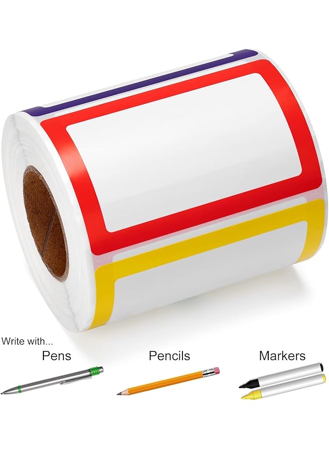 إيروريكس 300 قطعة من ملصقات الأسماء العادية مع ملصقات لاصقة بخط مثقب، علامات فئة فارغة ملونة للمكتب والمدرسة ورياض الأطفال والملابس والمعلمين والحفلات والمستودعات والبريد 3.46 بوصة × 2.28 بوصة - Image 4