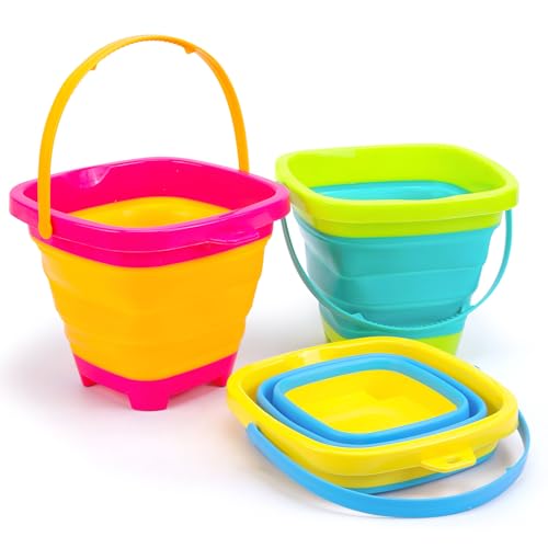 Shindel 3Packs Foldable Pail Bucket, 2L Silicone Collapsible Beach Toys Bucket for Kids, Multi Purpose for Fun Summer Activities, Camping Gear, Beach Essentials - Image 1