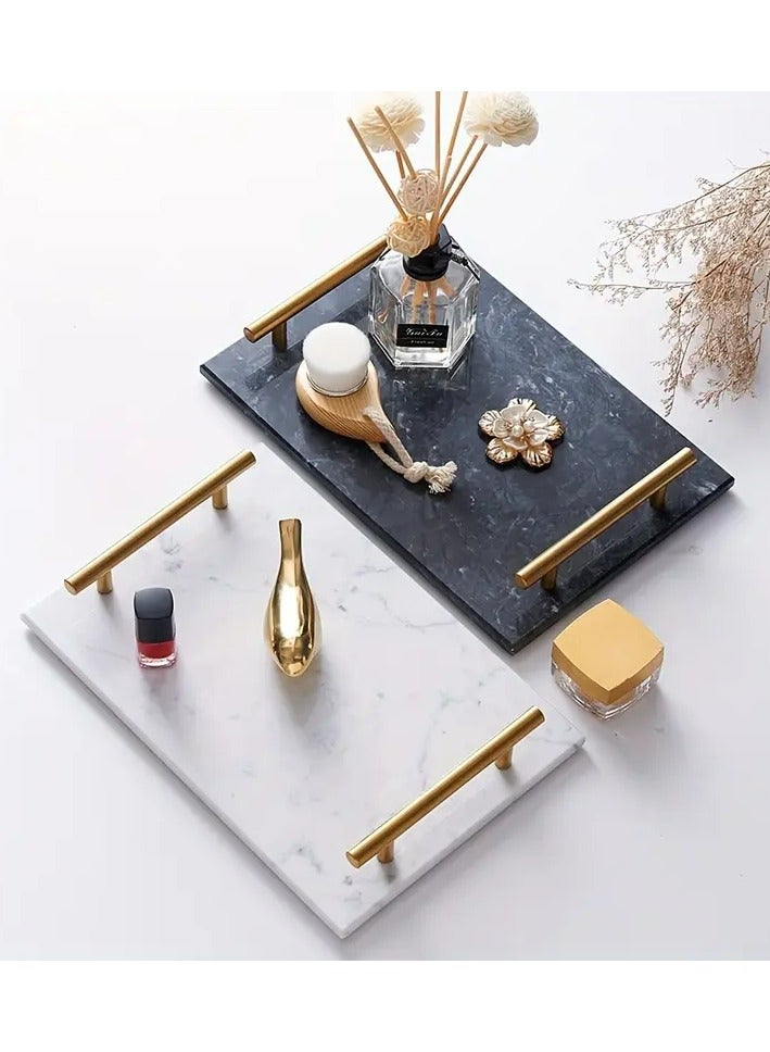 FUKE Elegant Natural Marble Storage Trays for Cosmetics, Jewelry and Home Decor Ideal for Dresser, Bathroom, Kitchen, Coffee Table Organizer, Bathroom Tray - Image 2