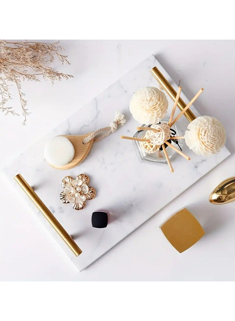 FUKE Elegant Natural Marble Storage Trays for Cosmetics, Jewelry and Home Decor Ideal for Dresser, Bathroom, Kitchen, Coffee Table Organizer, Bathroom Tray - Image 3