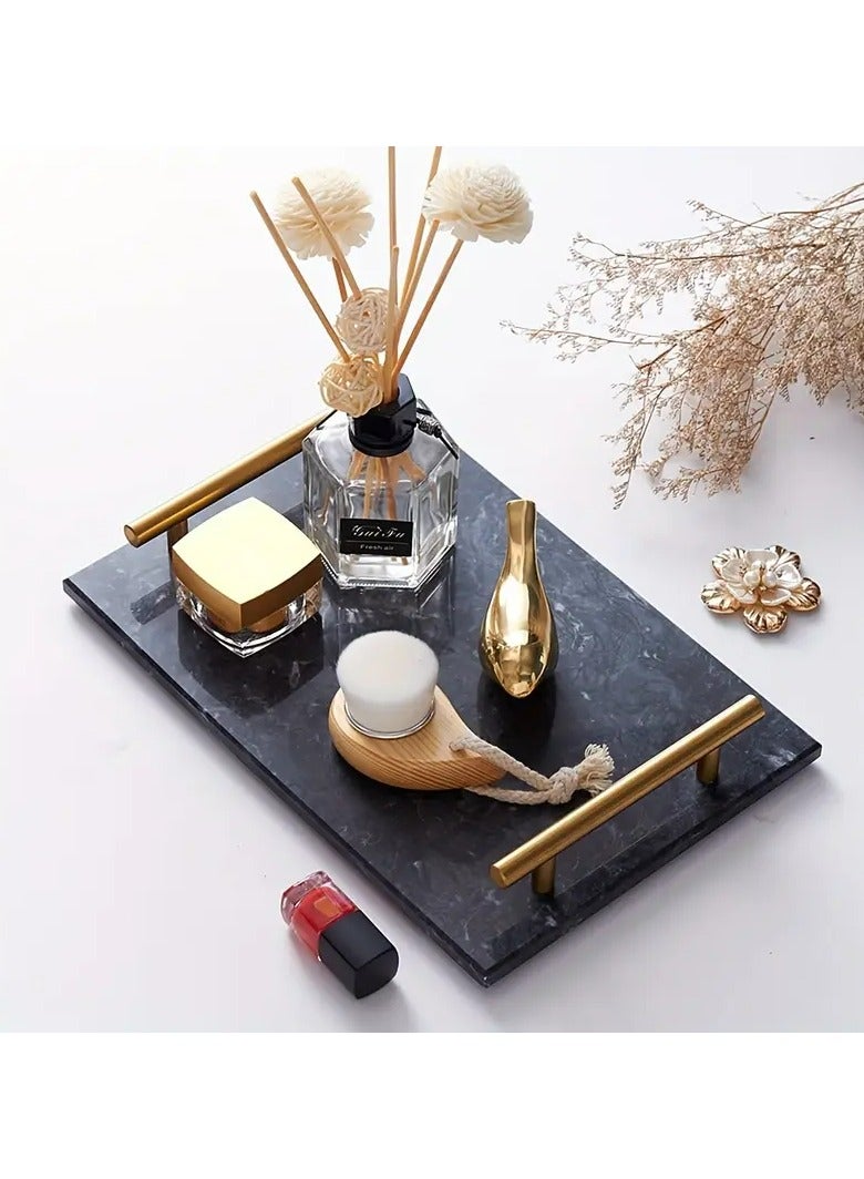 FUKE Elegant Natural Marble Storage Trays for Cosmetics, Jewelry and Home Decor Ideal for Dresser, Bathroom, Kitchen, Coffee Table Organizer, Bathroom Tray - Image 1