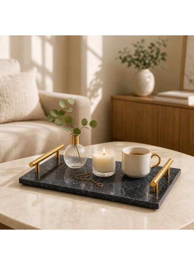FUKE Elegant Natural Marble Storage Trays for Cosmetics, Jewelry and Home Decor Ideal for Dresser, Bathroom, Kitchen, Coffee Table Organizer, Bathroom Tray - Image 2