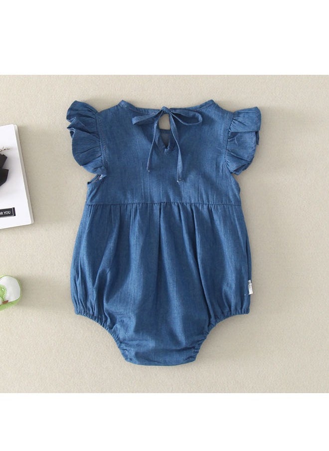ZVEV Baby Girls Onepiece Romper Denim Baby Jumpsuit，Summer Baby Bodysuit Half Sleeves Romper Sleep Suit for Baby Made from Lightweight Breathable and Soft Cotton Fabric  - Image 1