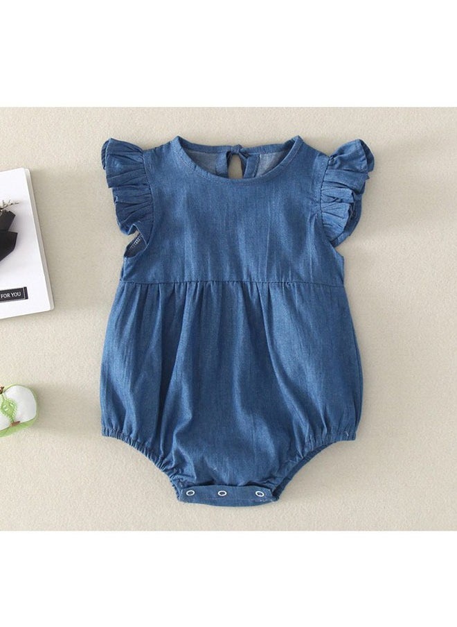 ZVEV Baby Girls Onepiece Romper Denim Baby Jumpsuit，Summer Baby Bodysuit Half Sleeves Romper Sleep Suit for Baby Made from Lightweight Breathable and Soft Cotton Fabric  - Image 2