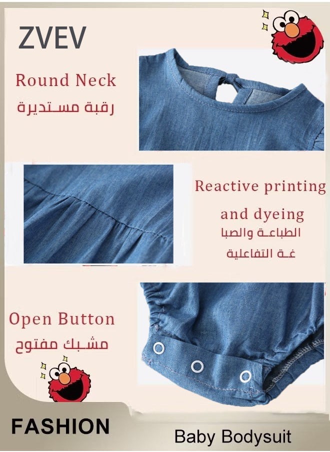 ZVEV Baby Girls Onepiece Romper Denim Baby Jumpsuit，Summer Baby Bodysuit Half Sleeves Romper Sleep Suit for Baby Made from Lightweight Breathable and Soft Cotton Fabric  - Image 3