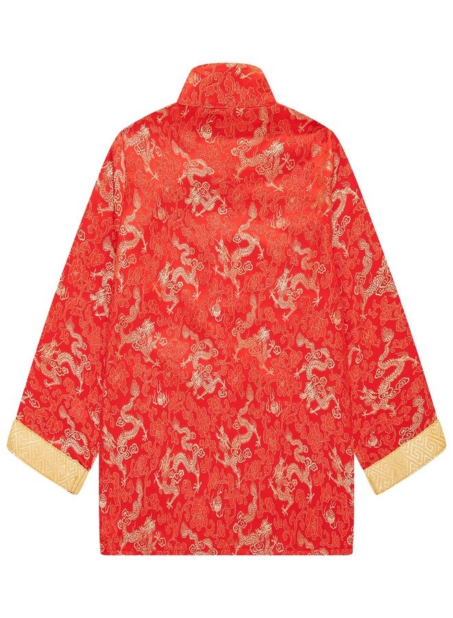 Okbebe Boy Tang Suit Dragon Long Sleeve Shirt Kids Chinese New Year Traditional Button Down Shirt (Red,10-12Y) - Image 3