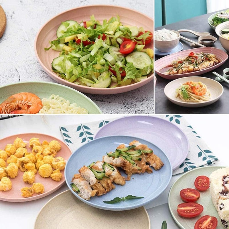 DLEST Wheat Straw Snack Plates Set EcoFriendly Lightweight Unbreakable Plates Microwave Safe Plates for Dinner Hot Cold Serving Dinner Plates 12 25CM - Image 3