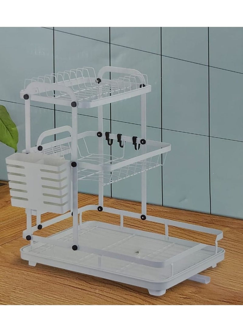 DubaiGallery حامل أطباق مع حامل أطباق قابل للفك، حامل أطباق ثلاثي الطبقات لسطح المطبخ، مجموعة تصريف الأطباق، حامل أدوات المطبخ، حامل لوح التقطيع، حامل الأوعية