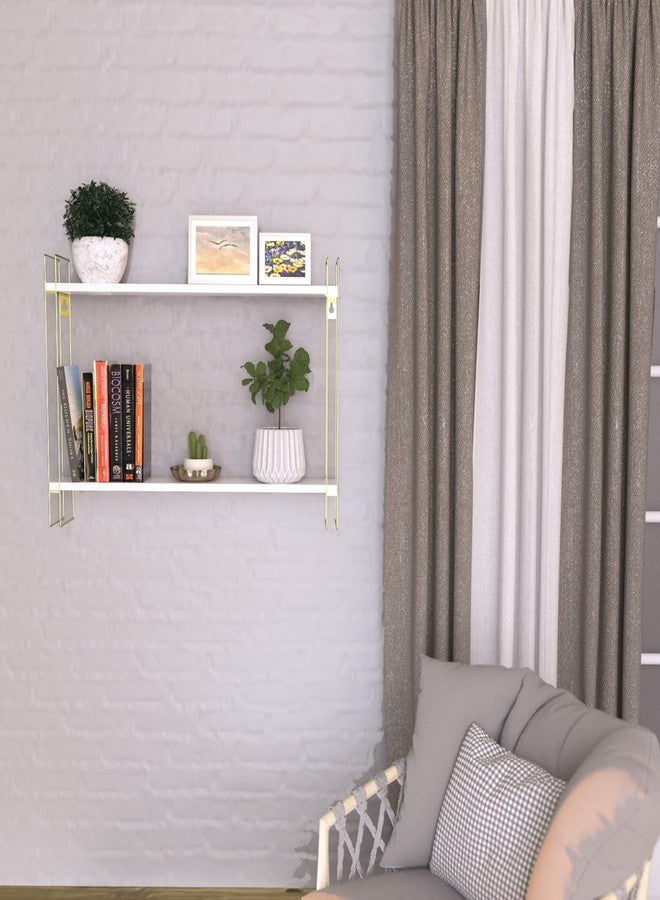 J JACKCUBE DESIGN White and Gold Floating Shelf, 2 Tier Wall Mount Shelves for Modern Wall Décor, Display and Storage for Living Room Bedroom, Bathroom, Kitchen -MK534A - Image 5