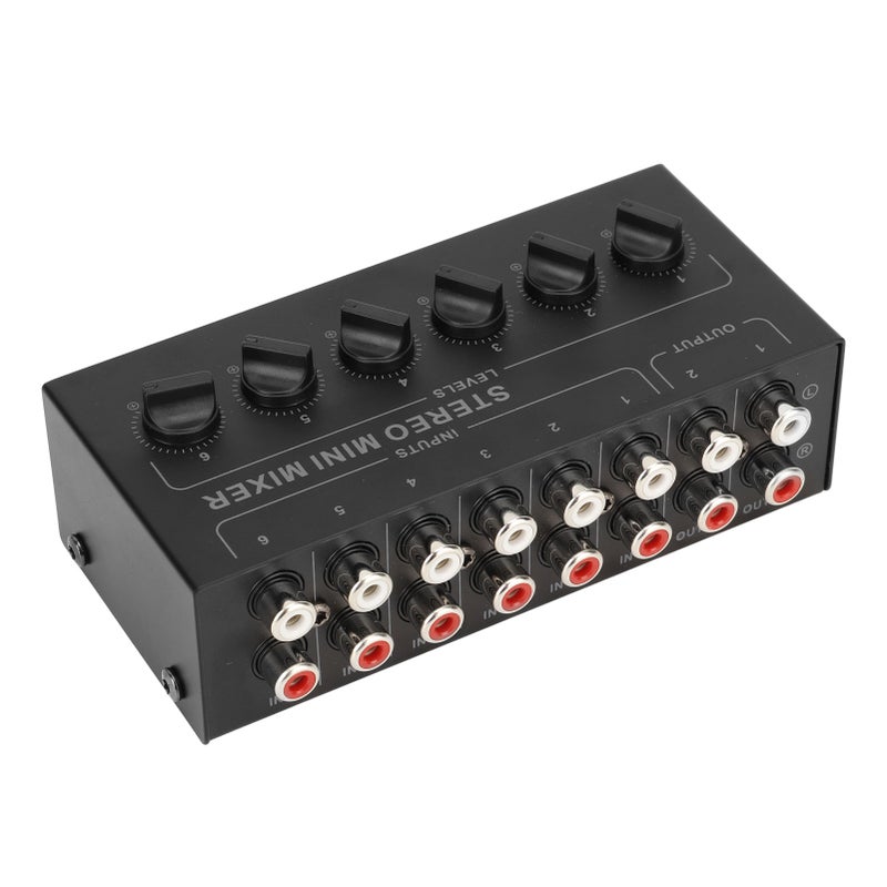 Mini Stereo Mixer: 6 Channel Passive Metal Build With Non Slip Pad - Compact Portable Design Independent Volume Control For Home Studio, Pc, Laptop And Outdoor Use - Image 5